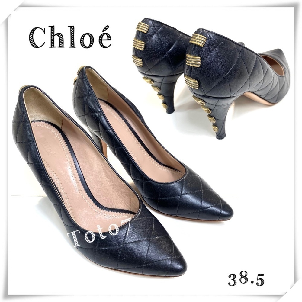 Chlo Quilted Leather Pointed Toe Classic Pumps Heels In Black Size 8.5 /38.5